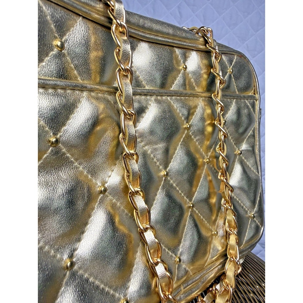 VTG Chateau Crossbody Bag Glam Metallic Gold Quilted Bag Quiet Luxury Coquette